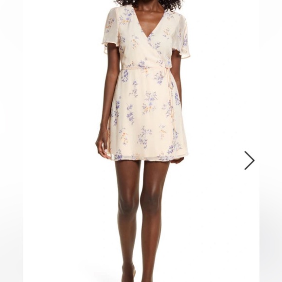 Lulus Fowler Floral Wrap Minidress in Blush Pink Size Small - Picture 2 of 15